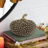 NAYSAYE Set of 2 Brown Fabric Pumpkins Ornament Holiday Decor with White Dot Pattern for Festival Display, Brown and White, 16"*12"*12" - 2 of 4