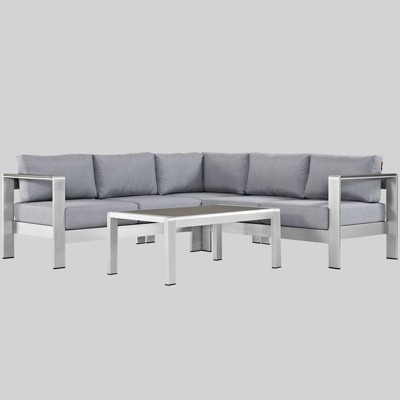 Shore 4pc Outdoor Patio Aluminum Sectional Sofa Set - Gray - Modway