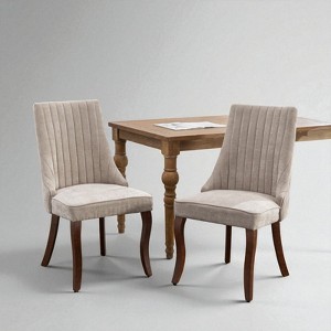 Set of 2 Velvet Dining Chairs with High Backrest, Solid Wood Curved Legs, Flocked Rayon Upholstery & Foam Cushion for Dining Room or Kitchen - 1 of 4