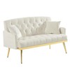 2-Seater Velvet Loveseat Sofa – Tufted Back, Metal Legs, with 2 Pillows, for Living Room, Bedroom or Office - 2 of 4