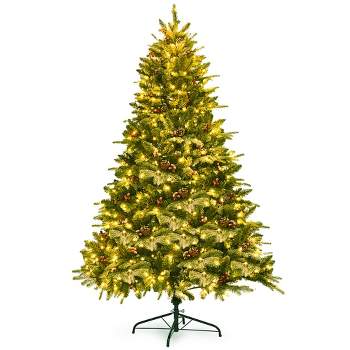 Costway 6.5Ft Pre-lit Snow Flocked Hinged Artificial Christmas Spruce Tree w/ 450 Lights
