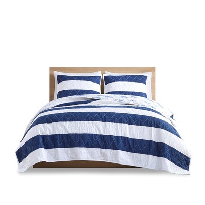 Gracie Mills Orson Classic Cotton Cabana Stripe Reversible Quilt Set