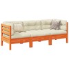 vidaXL 3 Piece Patio Sofa Set with Cushions Solid Wood Pine - Wax Brown - 2 of 4