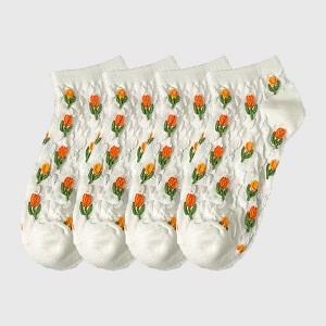 Alilang Adorable Summer Floral Embroidered Ankle Socks 4Pk - 1 of 3