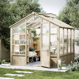 Wooden Greenhouse,Greenhouses for Outdoors with Lockable Door, Wood Frame & Adjustable Vent,Heavy Duty Greenhouse with Polycarbonate Panel,8x8ft - 1 of 4