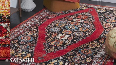 Vintage Blue and Black Synthetic Rectangular Area Rug 6'7" x 9'