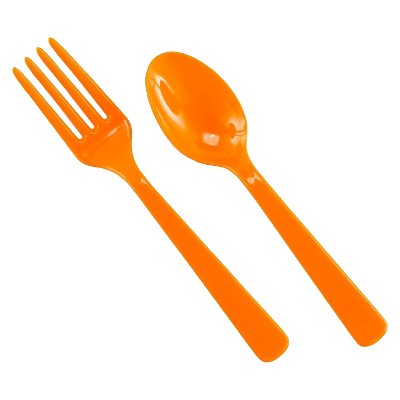 16ct Orange Disposable Fork & Spoon Set