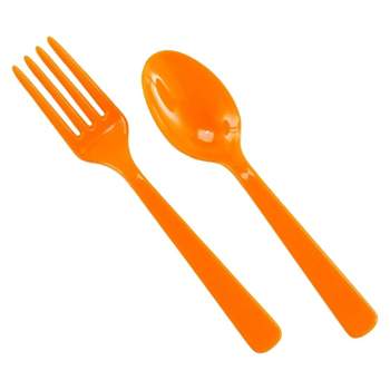 16ct Orange Disposable Fork & Spoon Set