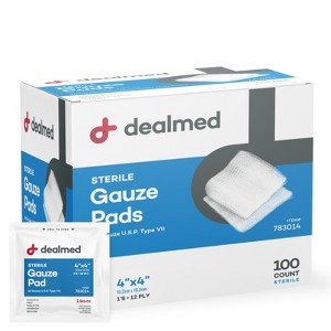 Dealmed 4   x 4   Sterile Gauze Pads (100 Count) Disposable and Individually Wrapped Medical Gauze Pads, Wound Care Product for First Aid Kit and - 1 of 1