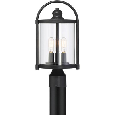 John Timberland Modern Outdoor Post Light Fixture Black 15 3/4" Cylindrical Glass Exterior House Porch Patio Garden Yard Walkway