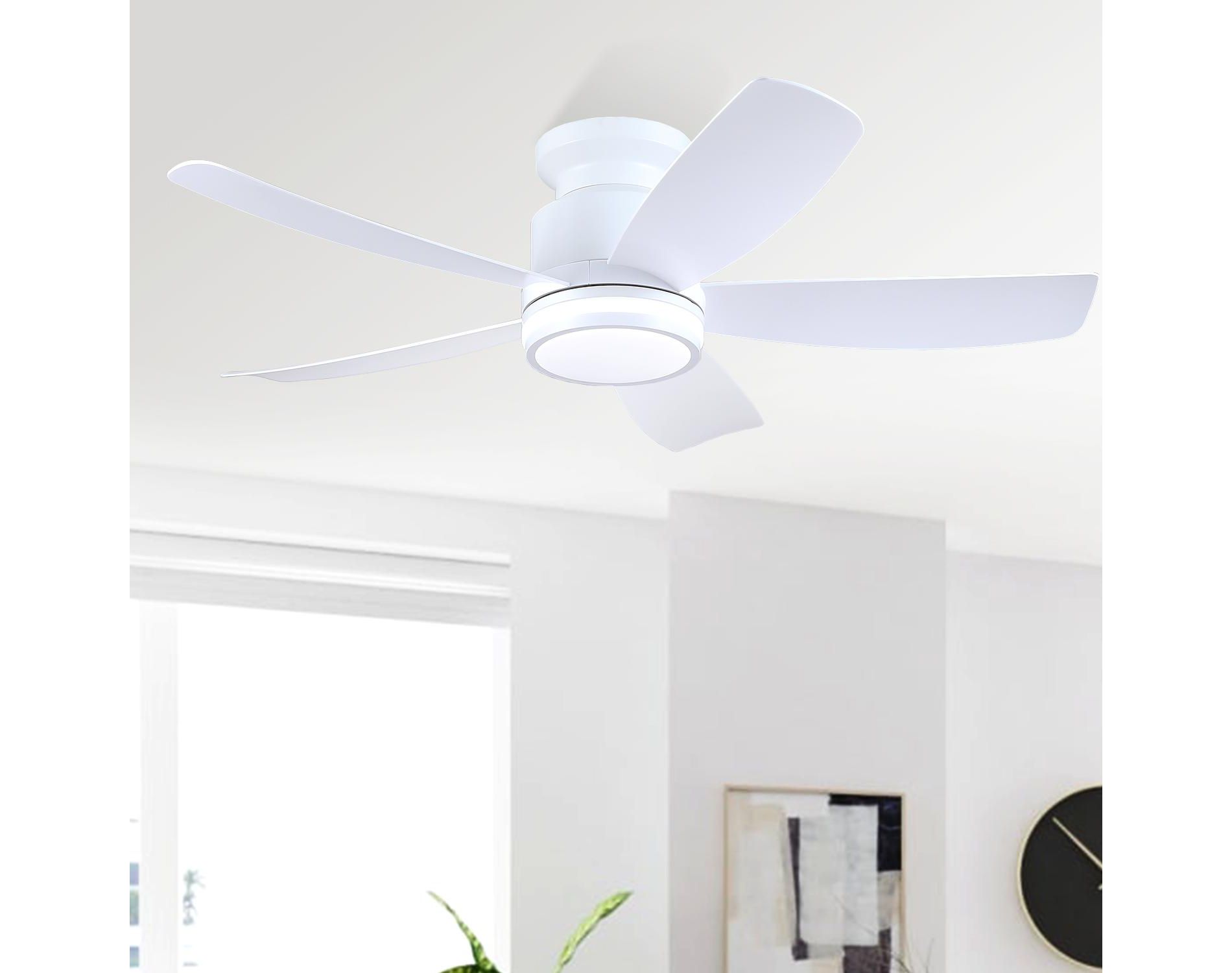 41 Inches Flush Mount Ceiling Fan with Light-White