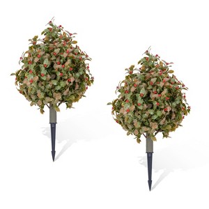 2 Pack Artificial Topiary with Ground Spike, UV Resistant Faux Greenery Shrubs, Fake Christmas Evergreen Plant for Front Porch Garden - 1 of 4