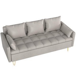 Garvee 63.8-Inch 3-Seat Sofa with Lift-Up Storage, Memory Foam Cushions, Faux Leather, 5 Pillows, Stylish Living Room Couch - 1 of 4