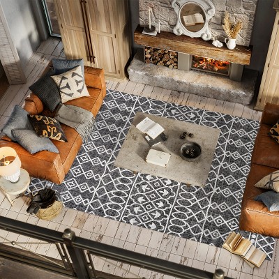 Handmade Rectangular Black/Ivory Diamond Synthetic Area Rug