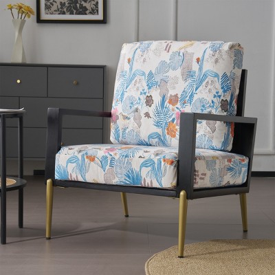 Velvet Low Back Accent Armchair,Upholstered Lounge Chair with Gold Metal Legs & Wide Armrest for Living Room Bedroom Balcony-Baofuwish
