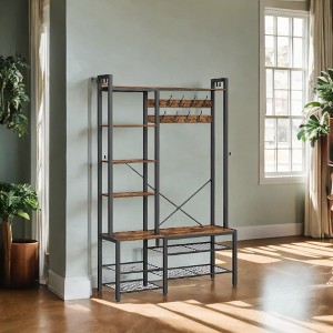Hall Tree with Bench and Shoe Storage, Entryway Coat Rack with Shoe Bench, 5 Storage Shelves, 9 Coat Hooks, 6 Side Hooks, 15.7 x 47.2 x 74.8 Inches - 1 of 3