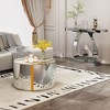 Sapphtopaz Mirror Glass Coffee Table with Marble Pattern Sticker Top Elegant Cylindrical Center Table Modern Coffee Bar for Living Room, Bedroom - 3 of 4