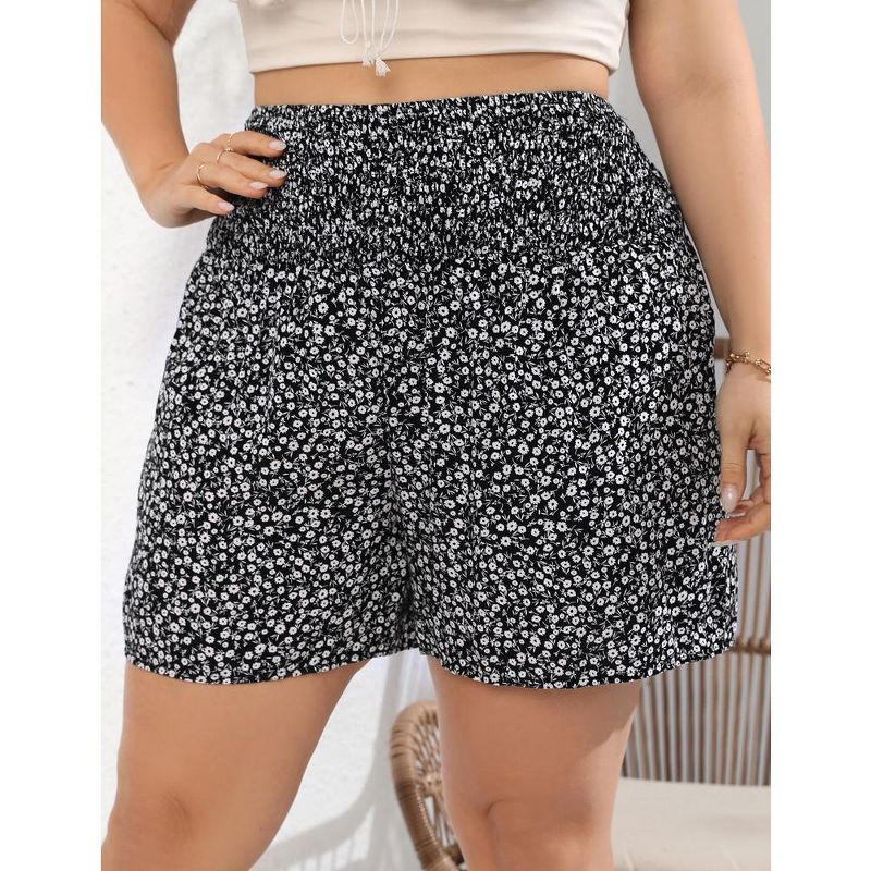 Women Plus Size Comfy Shorts Elastic High Waist Casual Summer Pleated Lounge Shorts, 2 of 6