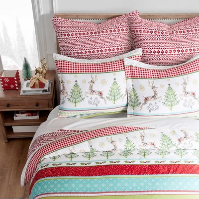 Holiday Cheer King Cotton Duvet Cover Set in Red and Green