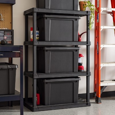 IRIS USA 19 Gallon Black Heavy Duty Stackable Plastic Storage Bins with Lids
