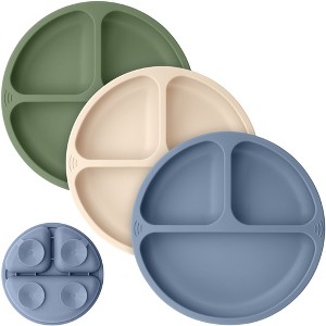 3-Pack Prep Suction Plates for Baby, 100% Silicone Toddler Plates, BPA-Free Divided Baby Plates with Suction - 1 of 4