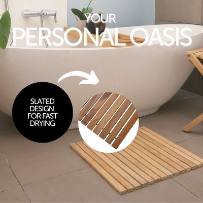 Nordic Oiled Teak Wood Roll-Up Shower Mat 19.6" Square