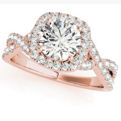 Pompeii3 1 Ct Diamond Cushion Halo Engagement Ring in 14k White Yellow or Rose Gold