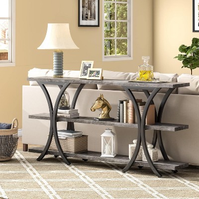 Gray 70.8" Industrial Console Table with 3-Tier Shelves