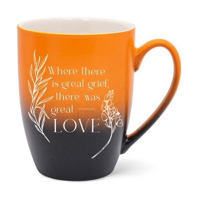 Elanze Designs Where There Is Great Grief There Was Great Love Two Toned Ombre Matte Orange and Black 12 ounce Ceramic Stoneware Coffee Cup Mug
