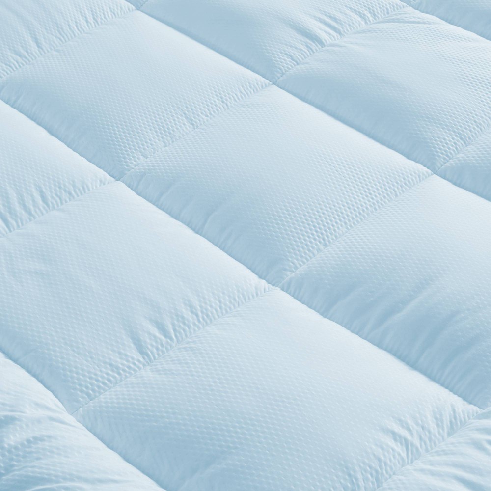 Isla Jade Full Cooling Ultra Loft Down Alternative Mattress Pad Topper Blue: Breathable, Box Quilting, Fits 14" Depth