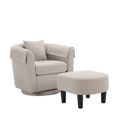 GlasFlength Accent Chairs Swivel Accent Chair Chenille Barrel Armchair with Ottoman Set Modern Side Chair for Room, Gray, 27"*24.6"*24.8"