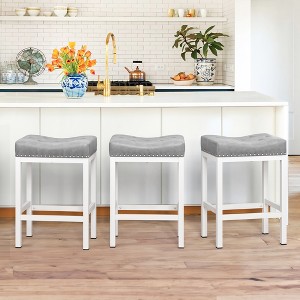 Saddle Bar Stools Set of 2 with Modern Metal Legs, for Home Kitchen - 1 of 4