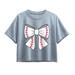 Girls' - Instant Message - Baseball Bow Short Sleeve Boxy Graphic T-Shirt - 1 of 3