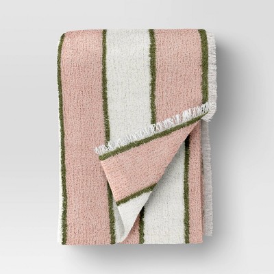 Cozy Woven Stripe Throw Blanket Pink/Ivory/Olive - Room Essentials™
