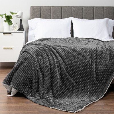 Twin Dark Grey Reversible Sherpa Fleece Blanket