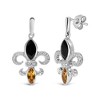 Haus of Brilliance Silver Onyx and Citrine with Diamond Accent Fleur De Lis Drop Stud Earrings - 2 of 4