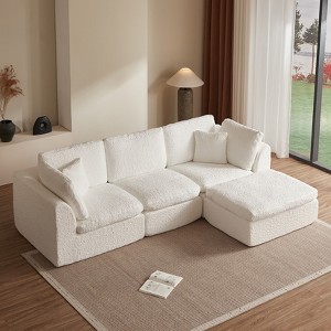KWPZQEB 110" Cloud Sectional Couches, 3-Seater Comfy Couch with Movable Ottoman, Convertible L-Shape Couch, Deep Seat Couches for Living Room - 1 of 4