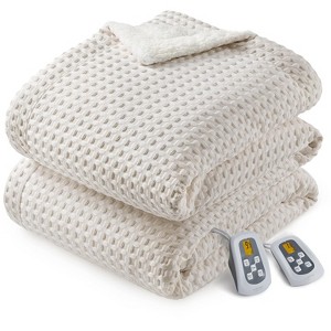 Heated Electric Throw Blanket, Waffle Electric Blanket with 6 Heat Settings & 4-Hour Auto-Off, Machine Washable, White - 1 of 4