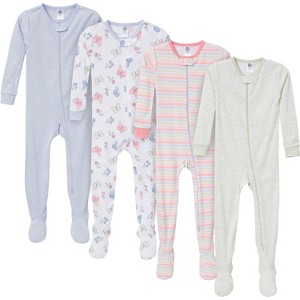 Gerber Baby Girls' Snug Fit Footed Pajamas, 4-Pack, Butterflies - 1 of 4