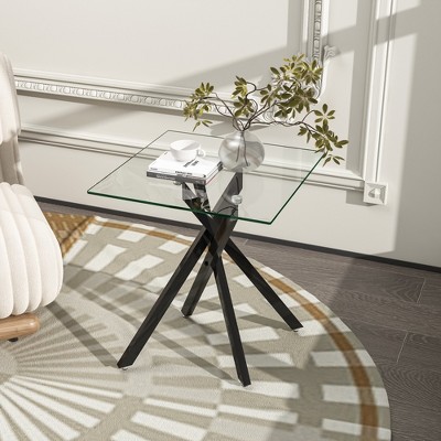 Dolonm 17.72" Square Tempered Glass End Table with Metal Legs, Set of 2, Modern Living Room Side Tables