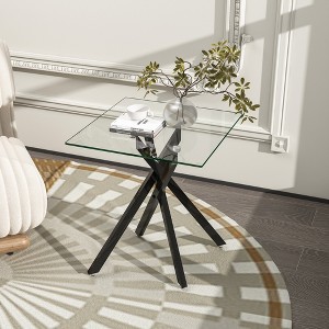 Dolonm 17.72" Square Tempered Glass End Table with Metal Legs, Set of 2, Modern Living Room Side Tables - 1 of 4