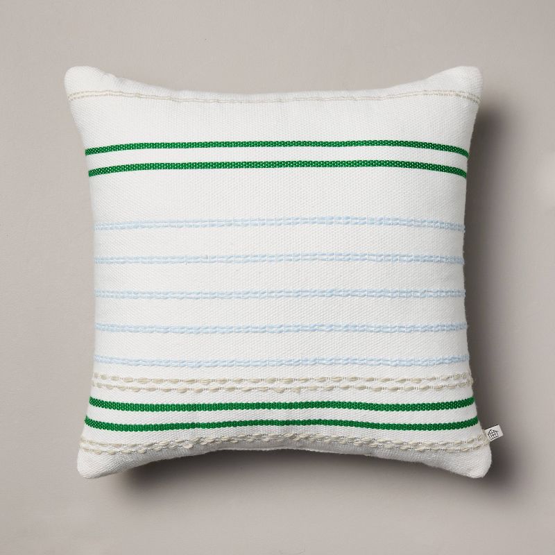 18&#34;x18&#34; Multi-Textured Stripe Indoor/Outdoor Square Throw Pillow Cream/Light Blue/Green - Hearth &#38; Hand&#8482; with Magnolia, 1 of 6