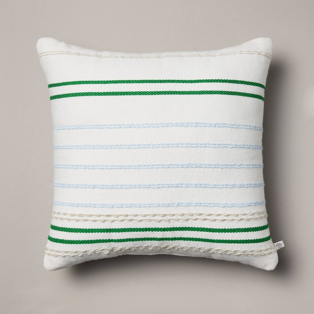 Photos - Pillow 18"x18" Multi-Textured Stripe Indoor/Outdoor Square Throw  Cream/Lig