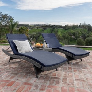 GDFStudio Olivia Outdoor Wicker 3 Piece Armless Folding Chaise Lounge Chat Set with Cushions - 1 of 4