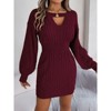 Womens Cable Knit Dress Lantern Sleeve Casual Bodycon Sweater Dress - 3 of 4