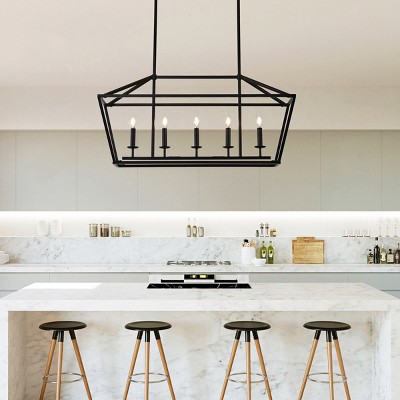 BAOURE 5-Light 39-inch Farmhouse Kitchen Island Lighting, Black Industrial Linear Chandelier for Dining Room