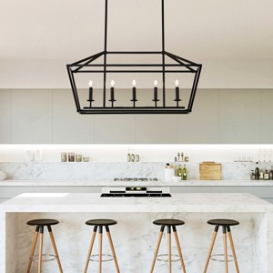 BAOURE 5-Light 39-inch Farmhouse Kitchen Island Lighting, Black Industrial Linear Chandelier for Dining Room - 1 of 4