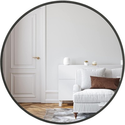 FONTOI 32" Round Bathroom Vanity Mirrors, Dressing Mirror for Bathroom Living Room Bedroom, Black, 32"*1.1"*32"