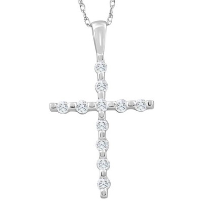 Pompeii3 1/5Ct Diamond Cross Pendant 10k White Gold 18" 10k Gold Necklace