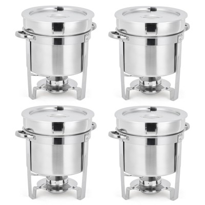 Soup Chafer Set of 2/4,Stainless Steel Round Soup Warmer with Pot, Notched Lids & Fuel Holders, Commercial Food Warmer for Buffets,Events and Party